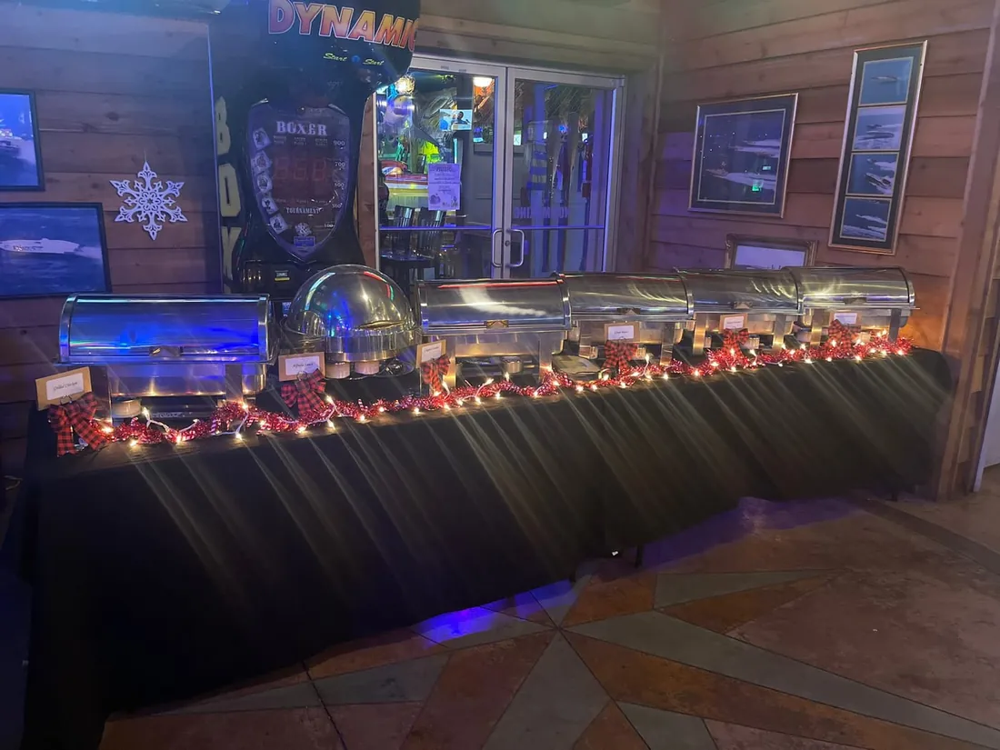 The bar lit in neon at Freddy T’s